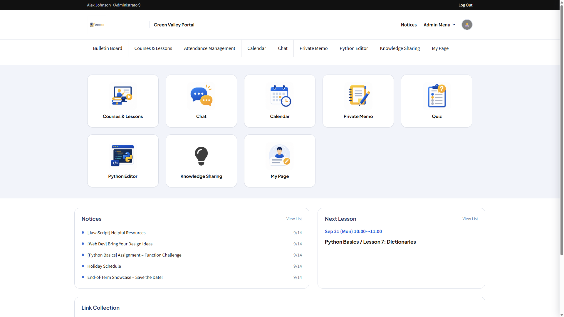 Class management software dashboard